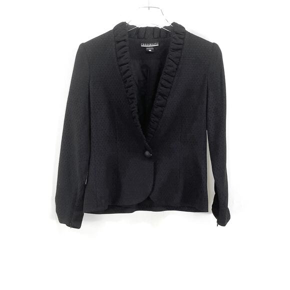 CREDIBILITY SHERRI DROBNICK Vintage 90s Ruffle Neck Blazer - Picture 2 of 10